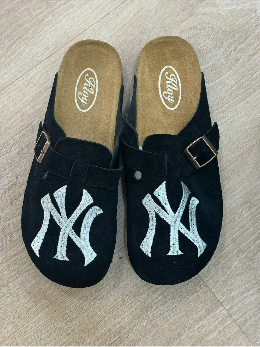 Black Suede Slip-On Mules with White NY Logo
